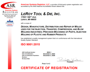 LeRoy Tool ISO Certificate