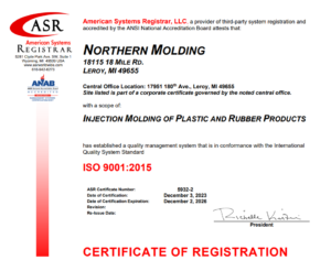 Northern Molding ISO Certificate